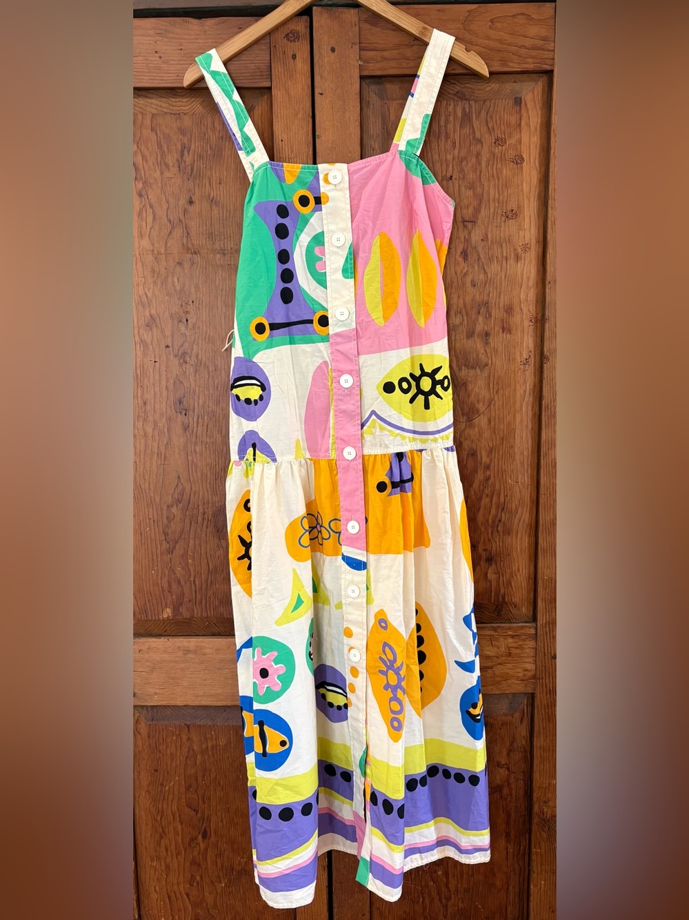 Zara Multicolor Button-Front Maxi Skirt in Pink, Yellow, Green, Purple